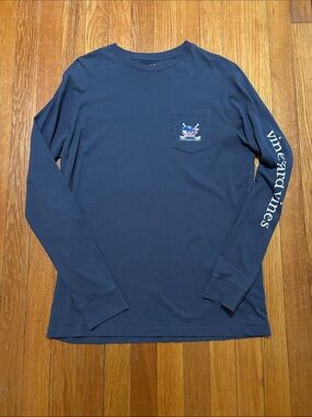 Vineyard Vines Long-Sleeve Cotton Pocket Tee in Navy with White Sleeve Logo